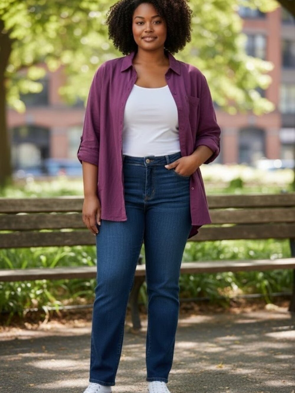 Woman Within 3/4 Button Sleeve Button Down Shirt Purple Size 4X.